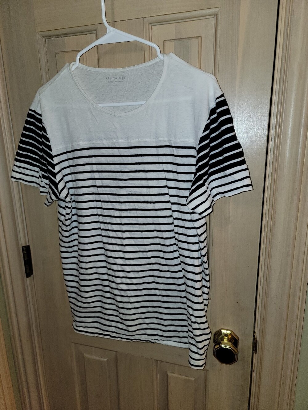Mens Sz S White And Black Striped T-shirt By All Saints